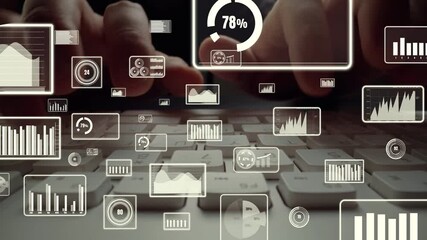 Creative visual of business big data and finance analysis on computer showing concept of statistical investment decision making methodology, fintech and financial engineering .
