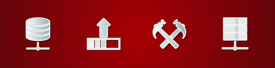 Canvas Print - Set Server, Data, Web Hosting, Loading, Two crossed hammers and icon. Vector