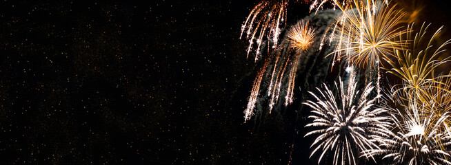 Wall Mural - fireworks background for anniversary, new year, event and festival. space for text