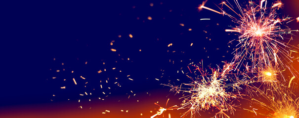Wall Mural - fireworks background for anniversary, new year, event and festival. blue background and space for te