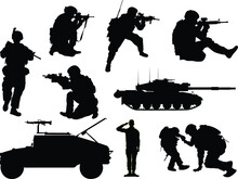 US Military Soldier Silhouettes With Tank And A Humvee