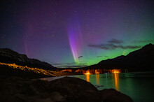Purple Northern Lights Over Lake 