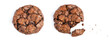 soft chocolate cookies and bite piece  isolated top view on white background