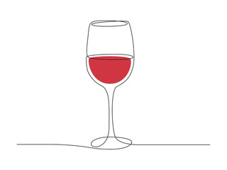Aufkleber - Continuous one line drawing of Wine glass. Red Drink in cup in simple linear style. Editable stroke Vector illustration