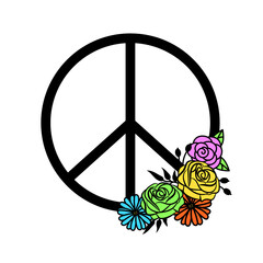 Peace symbol with flower decor icon for cut machine or laser art.