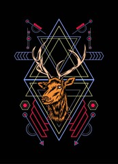 Wall Mural - Deer head with sacred geometry pattern on black background. eps10 vector