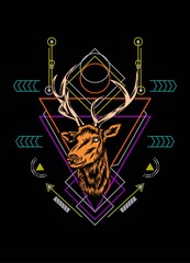 Wall Mural - Deer head with sacred geometry pattern on black background. eps10 vector