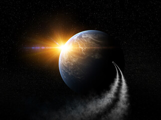Wall Mural - spaceships traveling into deep space, exploring stars and universe. comets in outer space reaching p