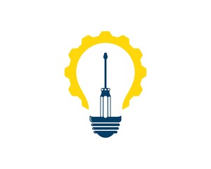 Poster - Simple electrical bulb with gear and screwdriver inside