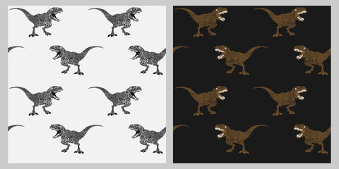 Creative cartoon dinosaur with crocodile screen effect seamless vector pattern isolated on white and black background. design for use background, textile, fabric, wrapping paper and others. 