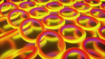Poster - Glowing circles with 3d render effect of shine and highlights. Bright futuristic design with led reflection. Shiny round jewelry in techno digital movement. Relaxing decoration gradient.