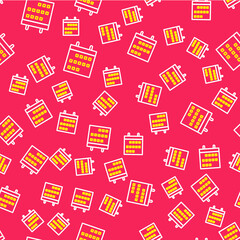 Sticker - Line Calendar icon isolated seamless pattern on red background. Event reminder symbol. Vector