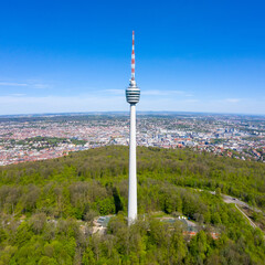 Canvas Print - Stuttgart tv tower skyline aerial photo view town architecture travel square