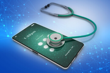Poster - 3d rendering mobile phone with stethoscope
