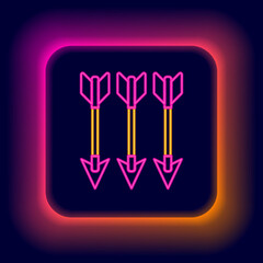 Canvas Print - Glowing neon line Crossed arrows icon isolated on black background. Colorful outline concept. Vector