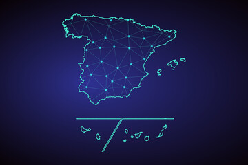 Map of Spain Provinces. Wire frame 3D mesh polygonal network line, design sphere, dot and structure. communications map of Spain Provinces. Vector Illustration EPS10. 