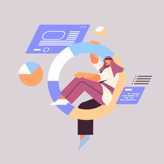 Poster - arab businessman sitting in diagram financial statistics data analyzing concept