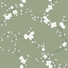  seamless pattern of flowers, branches and leaves