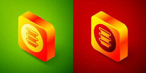 Sticker - Isometric Bowl icon isolated on green and red background. Square button. Vector