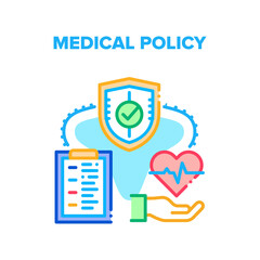 Sticker - Medical Policy Vector Icon Concept. Medical Policy And Healthcare Insurance Document. Agreement For Health Care And Hospital Examining, Consultation And Treatment Service Color Illustration