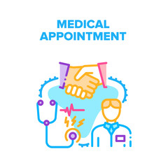 Wall Mural - Medical Appointment Clinic Vector Icon Concept. Medical Appointment Clinic For Examination, Diagnosis And Consultation For Treatment Disease. Medicine Health Checking And Advice Color Illustration