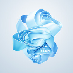 Poster - Folded blue ribbon shape isolated on white background. Vector 3d illustration. Abstract layered splash.