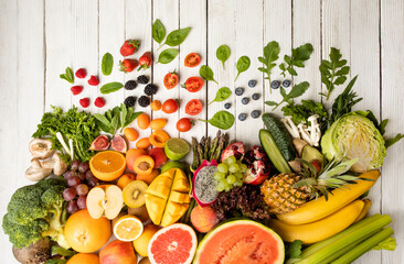 Wall Mural - Vegetarian composition of fresh vegetables and fruits