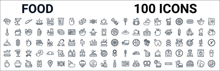 Poster - outline set of food line icons. linear vector icons such as cup of wine,slotted spoon,hainanese chic