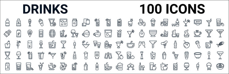 Poster - outline set of drinks line icons. linear vector icons such as juice bottle,chocolate,planter's punch