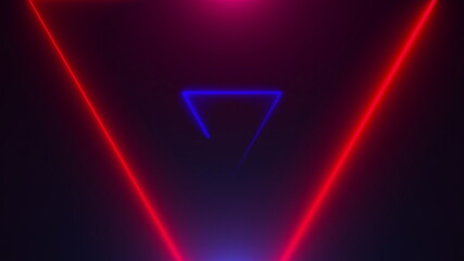 Poster - Many neon triangles in space, abstract computer generated backdrop, 3D rendering backdround