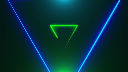 Poster - Many neon triangles in space, abstract computer generated backdrop, 3D rendering backdround