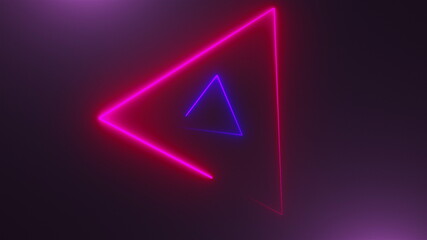 Poster - Many neon triangles in space, abstract computer generated backdrop, 3D rendering backdround