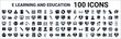 © Digital Bazaar - set of 100 glyph e learning and education web icons. filled icons such as information,game-based learning,online,qualification,digital book,chalkboard,progress,lockers. vector illustration