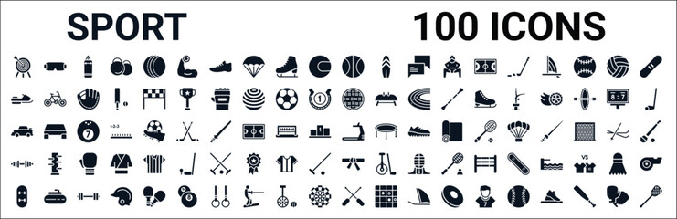 set of 100 glyph sport web icons. filled icons such as sport goggles,snowmobile sport,kickball,rally