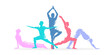 © michalsanca - Yoga poses, group of active people practicing yoga, flat design isolated vector silhouettes