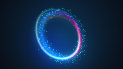 Poster - Ring shape from rainbow lines and colored luminous particles. 3d render computer generated abstract background