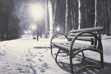 Wall Mural - abstract blurred background, landscape christmas snow city street falling snowflakes, holidays winter