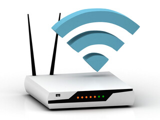Poster - 3d Modern WiFi Router with WiFi sign 