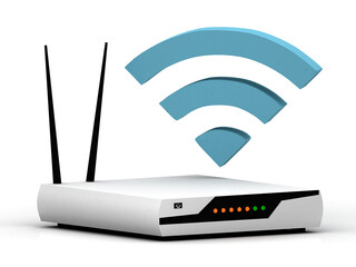 Poster - 3d Modern WiFi Router with WiFi sign 