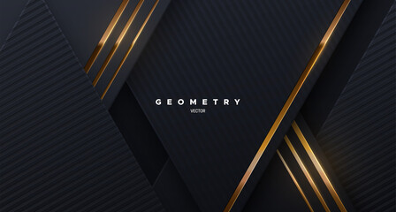 Wall Mural - abstract black background with golden glowing strings.