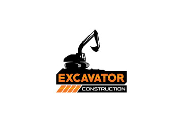 Excavator logo template vector. Heavy equipment logo vector for construction company. Creative excavator illustration for logo template.