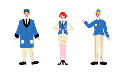 Canvas Print - Hotel Staff Character in Uniform with Doorman and Concierge Vector Set