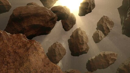 Wall Mural - Asteroids in Space illuminated by sunlight.