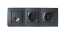 Set Of Two Black Electric Sockets Outlet  And Ethernet Port