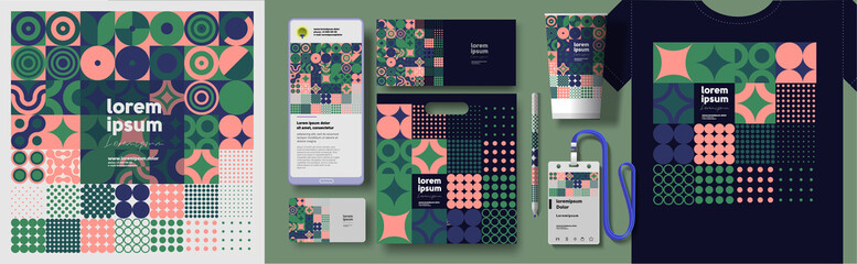 Corporate identity. Vector. Abstract patterns and branding. Elements for business. Example of using geometric illustrations in design.  