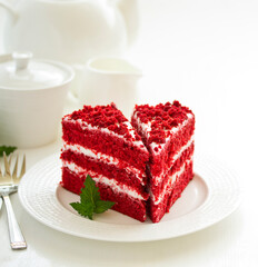 Wall Mural - a piece of delicious red velvet cake on a plate.