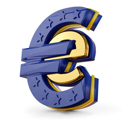 E-Euro symbol abstract creative blue and golden design 3d-illustration