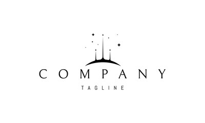 Wall Mural - vector logo on which an abstract image of two spaceships taking off from the planet.