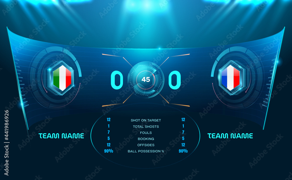 hologram technology soccer football stadium spotlight and scoreboard ...