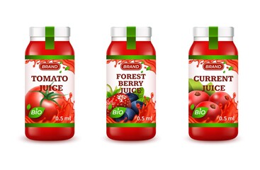 Wall Mural - Realistic Detailed 3d Different Juice Set. Vector